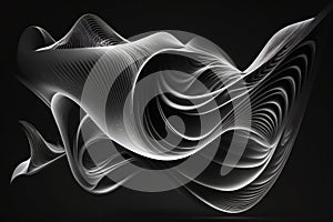 Generative ai illustration of abstract monochrome of big smooth chaotic wave with thin dynamic lines against black background