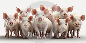 Generative AI illustration of adorable domestic pigs with pink piglets isolated on white background