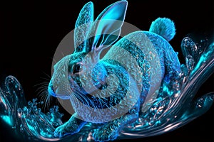 Generative AI illustration of blue horoscope water rabbit wit intricated ornaments concept for Happy Chinese new year 2023 the