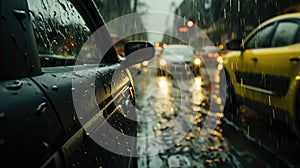 Generative ai illustration of Car driving in rain and storm abstract background