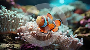 Generative ai illustration of Clownfish Amphiprioninae in aquarium tank photo