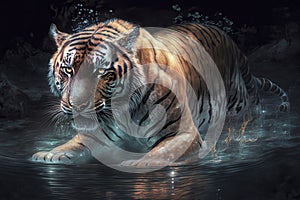 Generative AI illustration of colorful vibrant irridescent phantasmal tiger photo