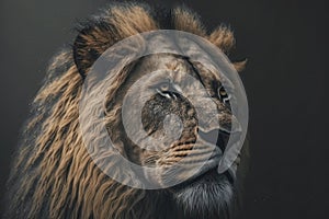 Generative AI illustration of colorful vibrant portait if strong powerful male lion