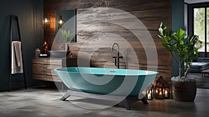 Generative ai illustration of Comfortable bathtub with vanity basin in modern interior