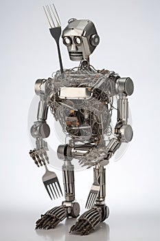 Funny little robot created from kitchen tools. Generative AI