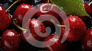 Generative ai illustration of a Creative food summer Cherries fruits banner