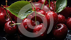 Generative ai illustration of a Creative food summer Cherries fruits banner