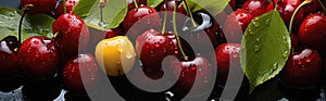 Generative ai illustration of a Creative food summer Cherries fruits banner