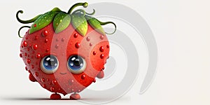 Generative AI illustration. Cute strawberry character isolated on white background