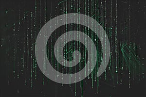 Generative Ai illustration. Digital data streams flow into each other - green binary code series