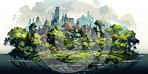 Generative ai illustration of Eco green city Urban ecology concept