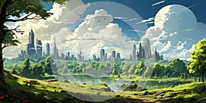 Generative ai illustration of Eco green city Urban ecology concept