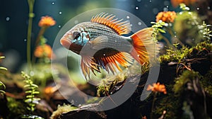 Generative ai illustration of fish in freshwater aquarium