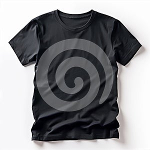 Generative ai illustration of flat black T shirt packshot on white