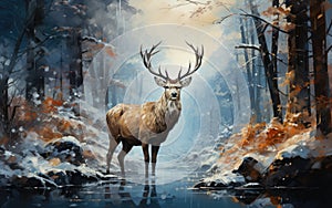 Generative ai illustration of Forest deer in winter