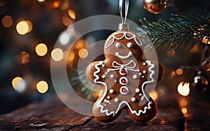 Generative ai illustration of Gingerbread man cookie hanging