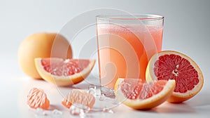 Generative AI Illustration glass of fresh grapefruit juice with sliced grapefruit isolated on white background