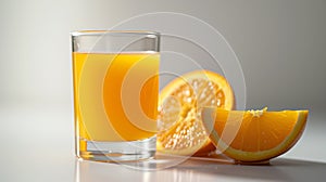 Generative AI Illustration glass of fresh orange juice with sliced orange isolated on white background
