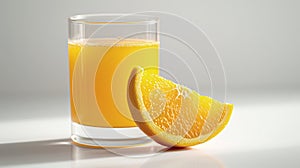 Generative AI Illustration glass of fresh orange juice with sliced orange isolated on white background