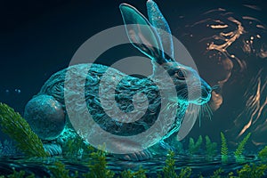 Generative AI illustration of green horoscope water rabbit wit intricated ornaments concept for Happy Chinese new year 2023 the