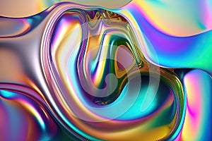 Generative AI illustration of holographic liquid background. Holographic iridescent backdrop. Pearlescent gradient and foil effect