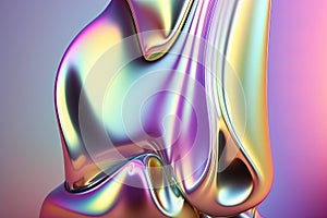 Generative AI illustration of holographic liquid background. Holographic iridescent backdrop. Pearlescent gradient and foil effect