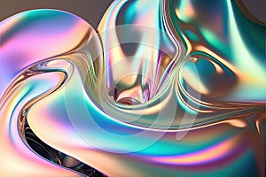 Generative AI illustration of holographic liquid background. Holographic iridescent backdrop. Pearlescent gradient and foil effect