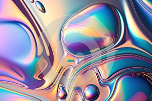 Generative AI illustration of holographic liquid background. Holographic iridescent backdrop. Pearlescent gradient and foil effect