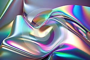 Generative AI illustration of holographic liquid background. Holographic iridescent backdrop. Pearlescent gradient and foil effect