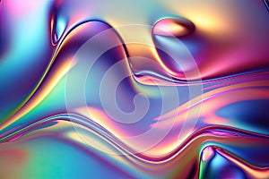 Generative AI illustration of holographic liquid background. Holographic iridescent backdrop. Pearlescent gradient and foil effect