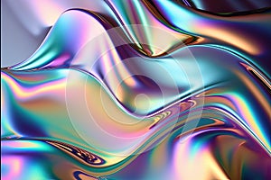 Generative AI illustration of holographic liquid background. Holographic iridescent backdrop. Pearlescent gradient and foil effect