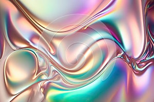 Generative AI illustration of holographic liquid background. Holographic iridescent backdrop. Pearlescent gradient and foil effect
