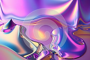 Generative AI illustration of holographic liquid background. Holographic iridescent backdrop. Pearlescent gradient and foil effect