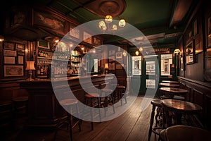 Generative AI illustration of Irish pub.pub in the busy street