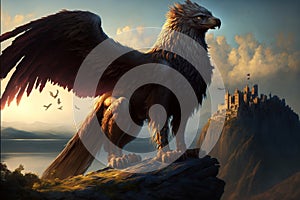 Generative AI illustration of legendary griffin also known as griffon or gryphon
