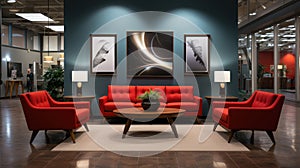 Generative ai illustration of luxurious company reception area with frames on wall