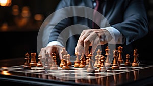 Generative ai illustration of Male hand moving chesspiece photo