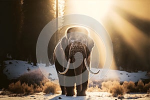 Generative AI illustration of mammoth in winter