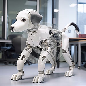 Generative AI Illustration of a medium pet dog standing in an office