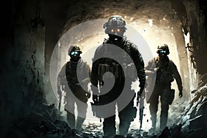 Generative AI illustration of military combat troops in terrorist infiltration black ops scenario