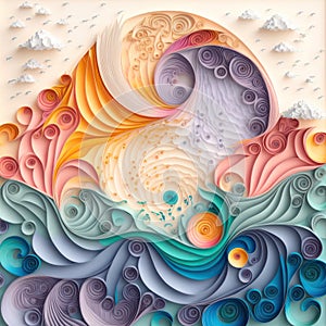 Generative AI illustration of paper art craft quilling concpetual image of psychic waves