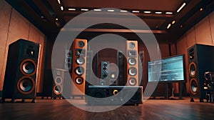 Dynamic Sound System with Loudspeakers in Studio Setting.