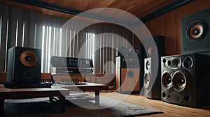 Dynamic Sound System with Loudspeakers in Studio Setting.