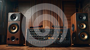 Dynamic Sound System with Loudspeakers in Studio Setting.