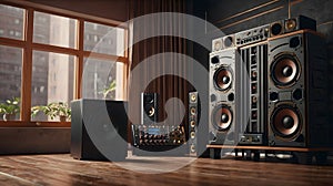 Dynamic Sound System with Loudspeakers in Studio Setting.