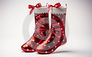 Generative ai illustration of Red christmas stockings isolated on white background