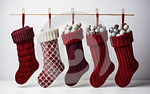 Generative ai illustration of Red christmas stockings isolated on white background