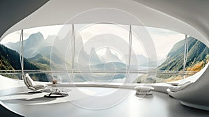 Generative ai illustration of sci-fi futuristic interior design with large windows