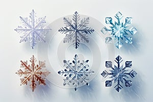 Generative ai illustration of Set of different snowflakes