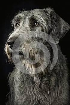 Generative AI illustration studio portrait style image of Irish Wolfhound pedigree dog breed